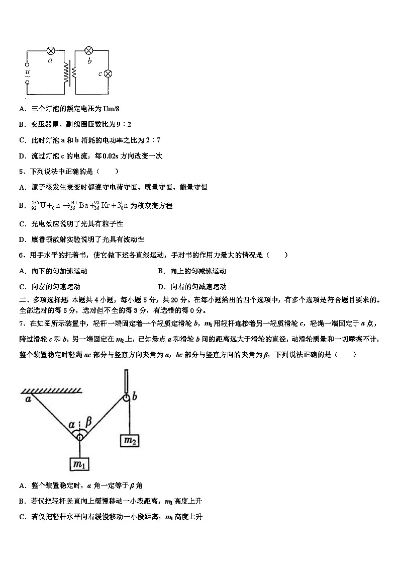 2026届上海市外国语附属外国语学校高考物理二模试卷含解析第2页
