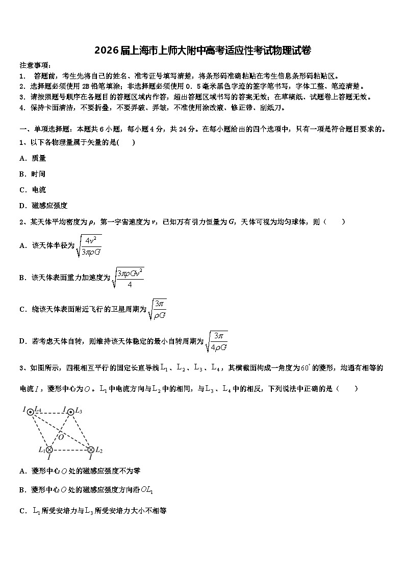 2026届上海市上师大附中高考适应性考试物理试卷含解析第1页