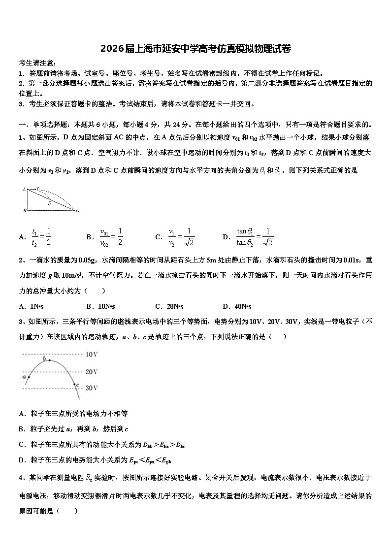2026届上海市延安中学高考仿真模拟物理试卷含解析第1页