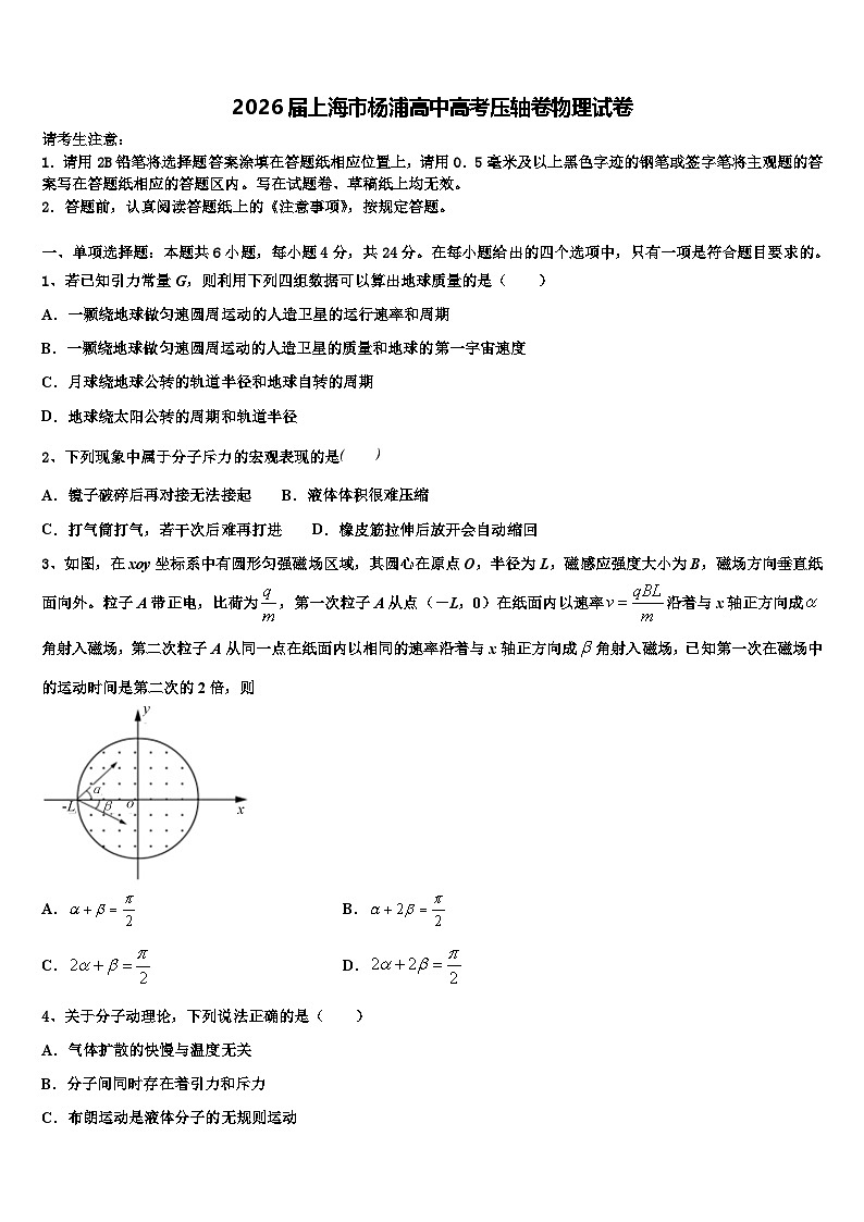 2026届上海市杨浦高中高考压轴卷物理试卷含解析第1页