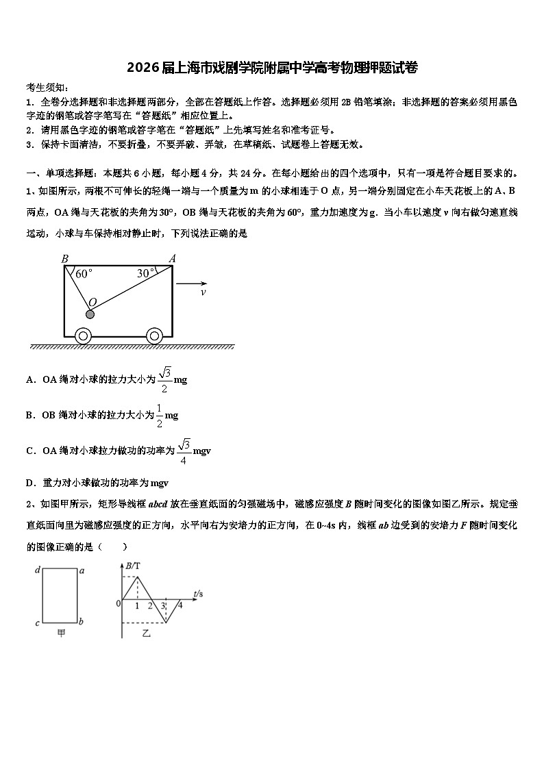 2026届上海市戏剧学院附属中学高考物理押题试卷含解析第1页