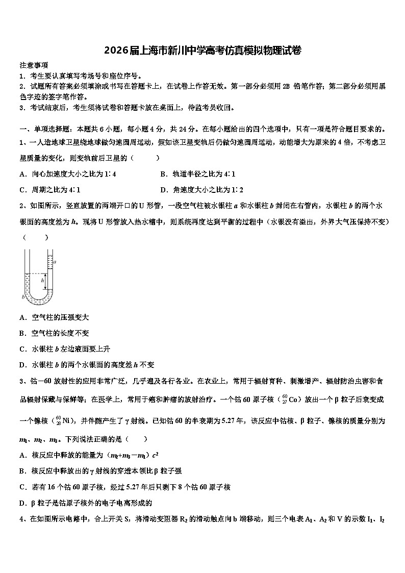 2026届上海市新川中学高考仿真模拟物理试卷含解析第1页