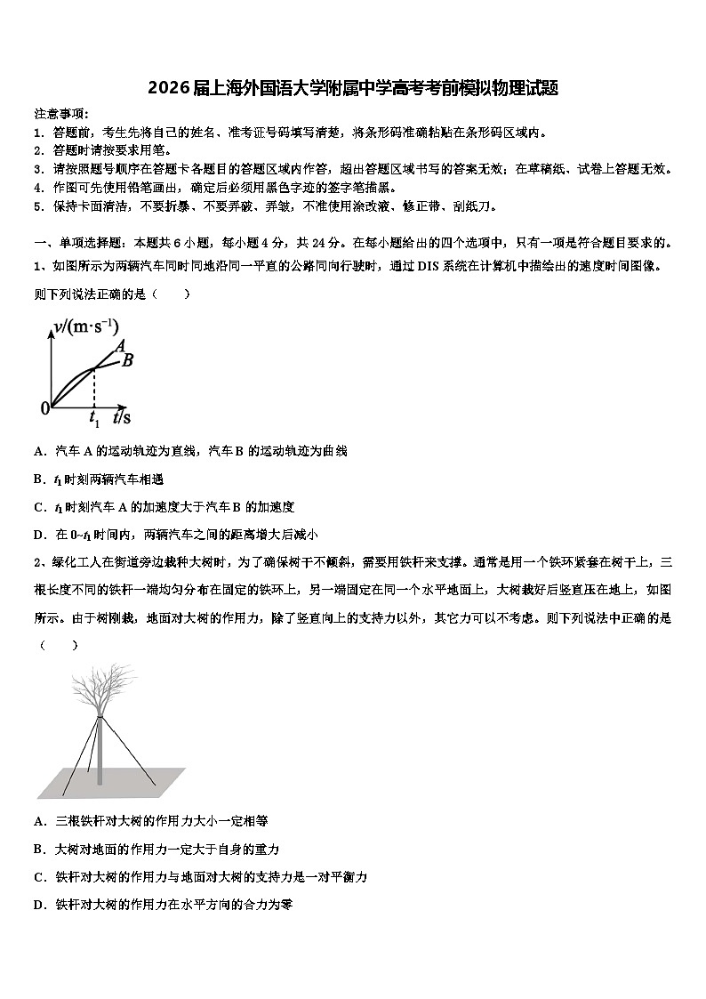 2026届上海外国语大学附属中学高考考前模拟物理试题含解析第1页