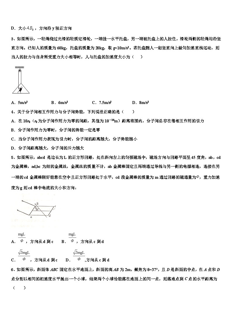 2026届上海市长征中学高考物理四模试卷含解析第2页