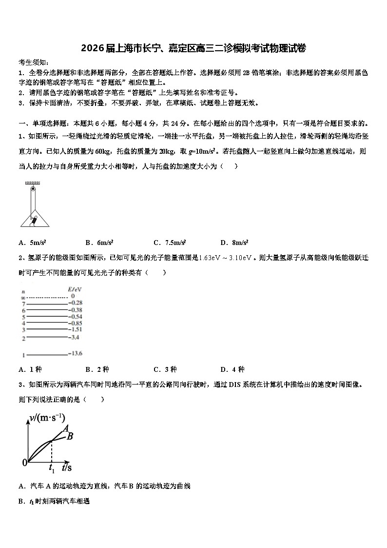 2026届上海市长宁、嘉定区高三二诊模拟考试物理试卷含解析第1页