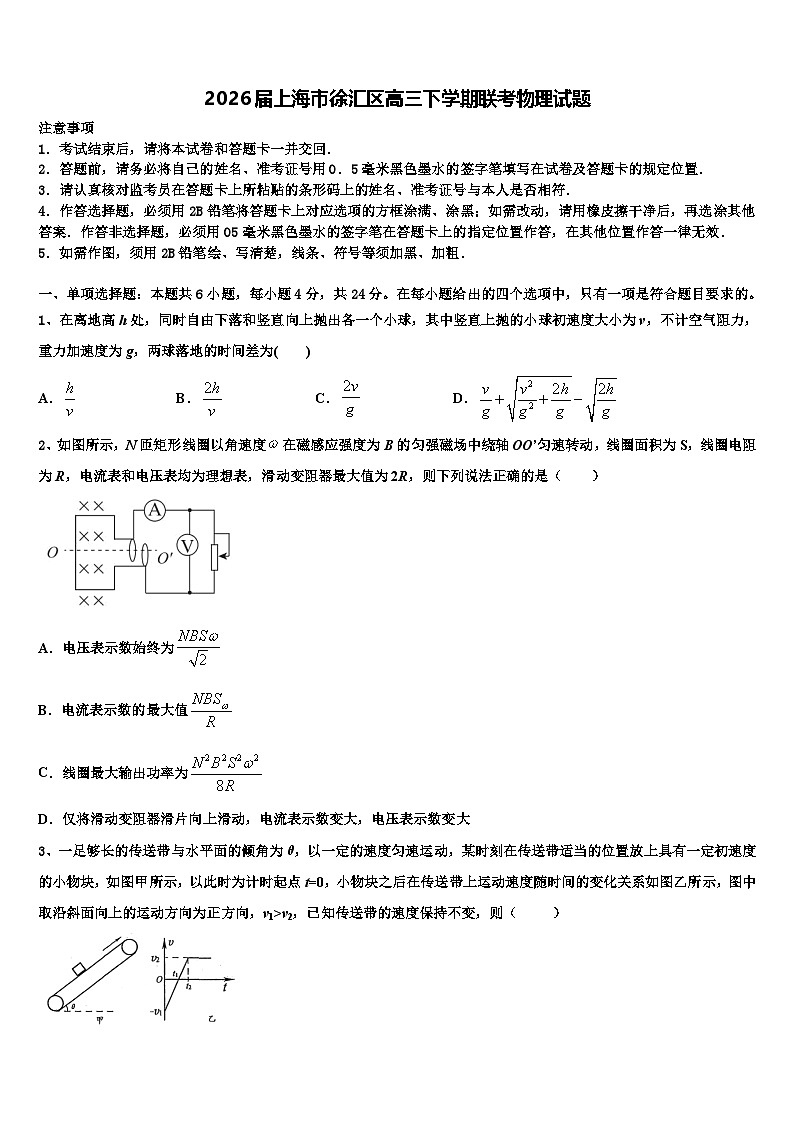 2026届上海市徐汇区高三下学期联考物理试题含解析第1页