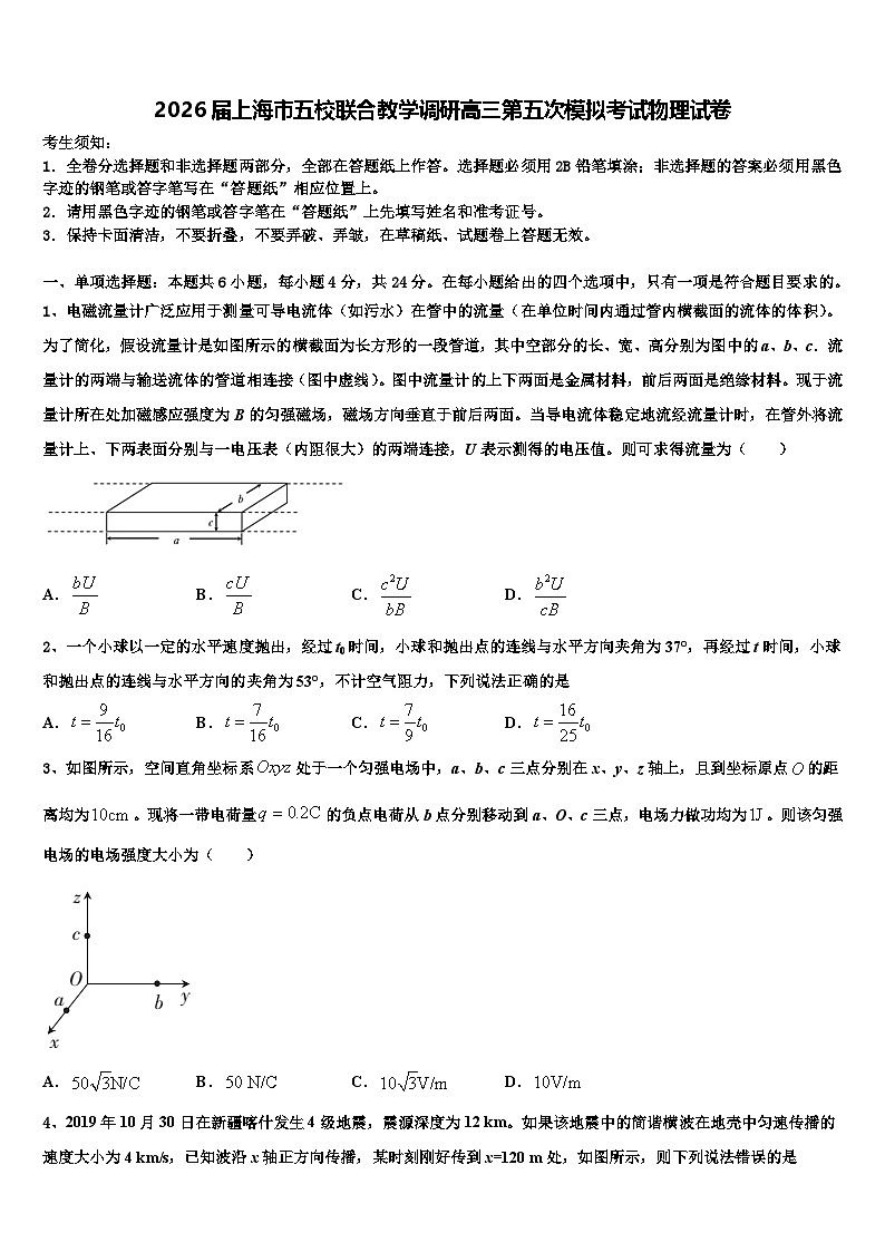 2026届上海市五校联合教学调研高三第五次模拟考试物理试卷含解析第1页