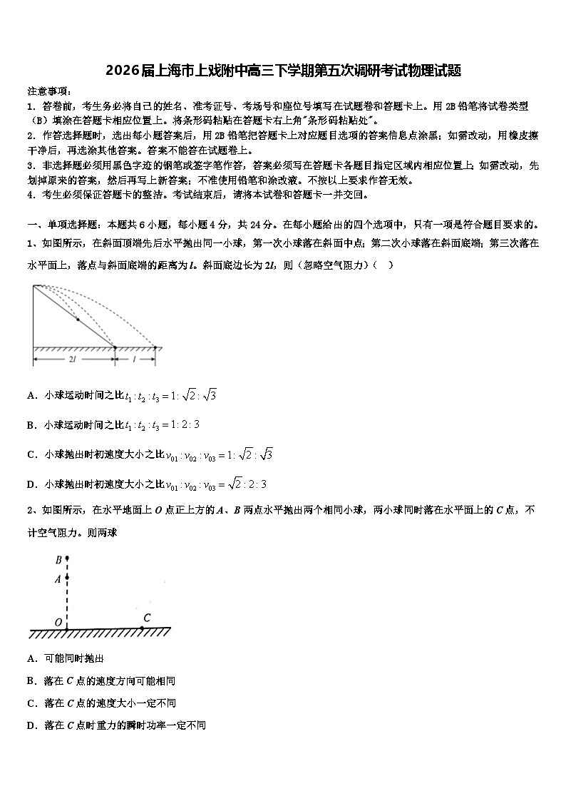 2026届上海市上戏附中高三下学期第五次调研考试物理试题含解析第1页