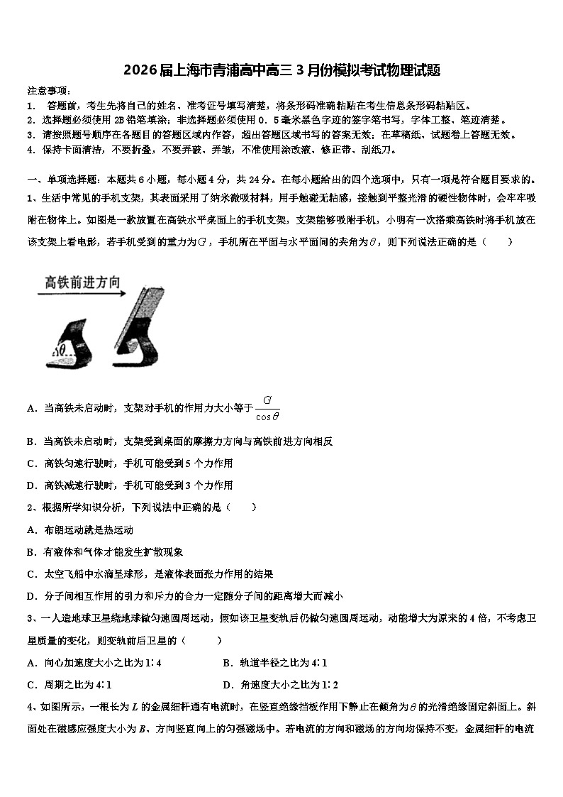 2026届上海市青浦高中高三3月份模拟考试物理试题含解析第1页