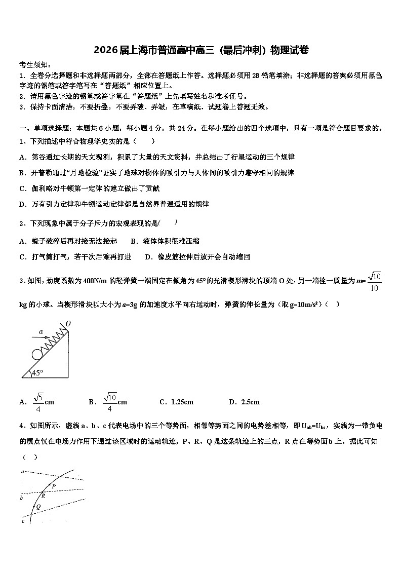 2026届上海市普通高中高三（最后冲刺）物理试卷含解析第1页