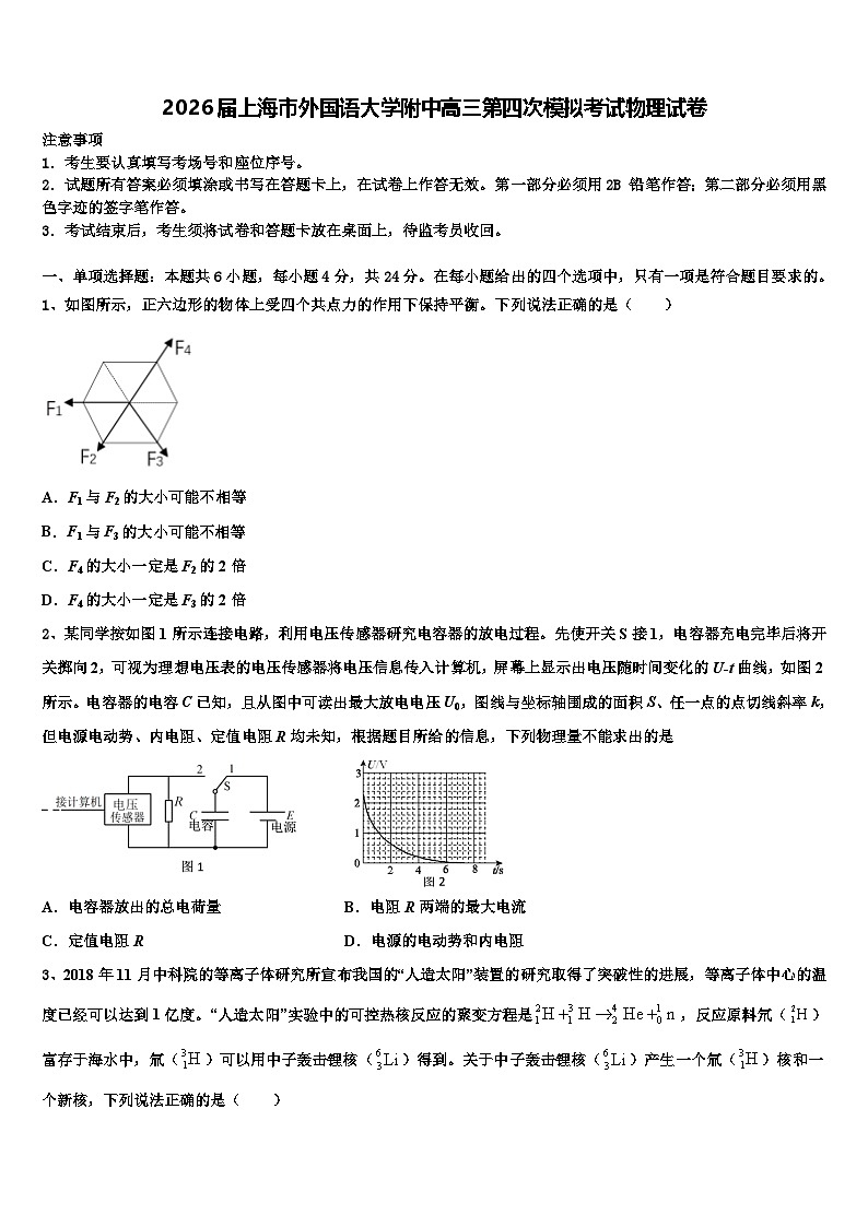 2026届上海市外国语大学附中高三第四次模拟考试物理试卷含解析第1页