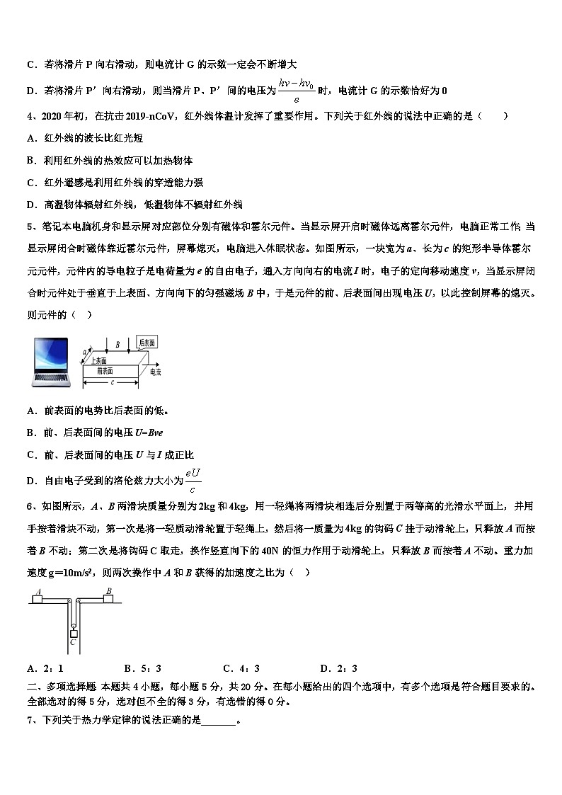 2026届上海市同济大学附属七一中学高三最后一卷物理试卷含解析第2页
