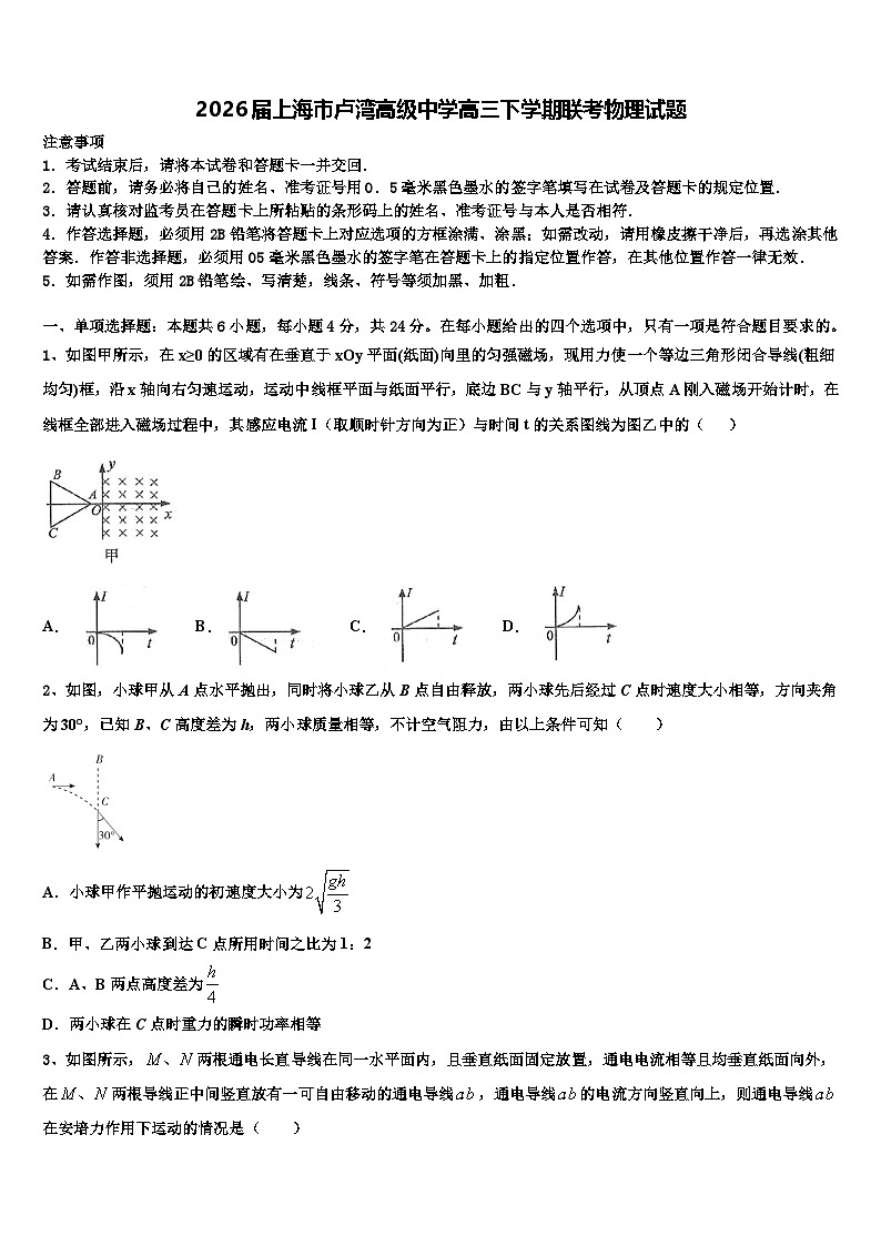 2026届上海市卢湾高级中学高三下学期联考物理试题含解析第1页