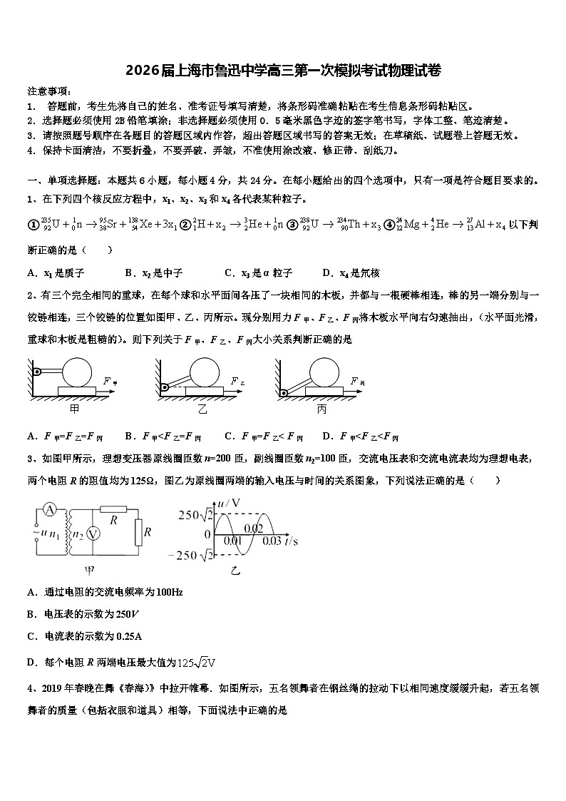 2026届上海市鲁迅中学高三第一次模拟考试物理试卷含解析第1页