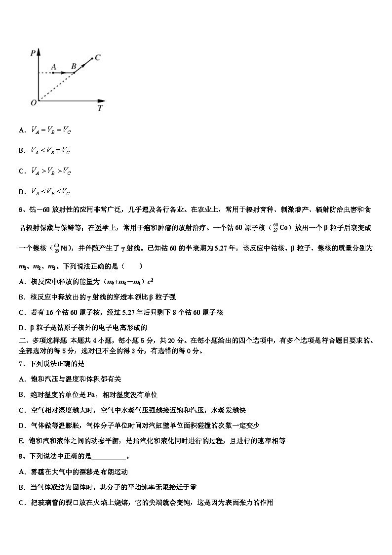 2026届上海市晋元高级中学高三第四次模拟考试物理试卷含解析第3页