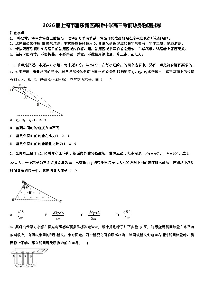 2026届上海市浦东新区高桥中学高三考前热身物理试卷含解析第1页