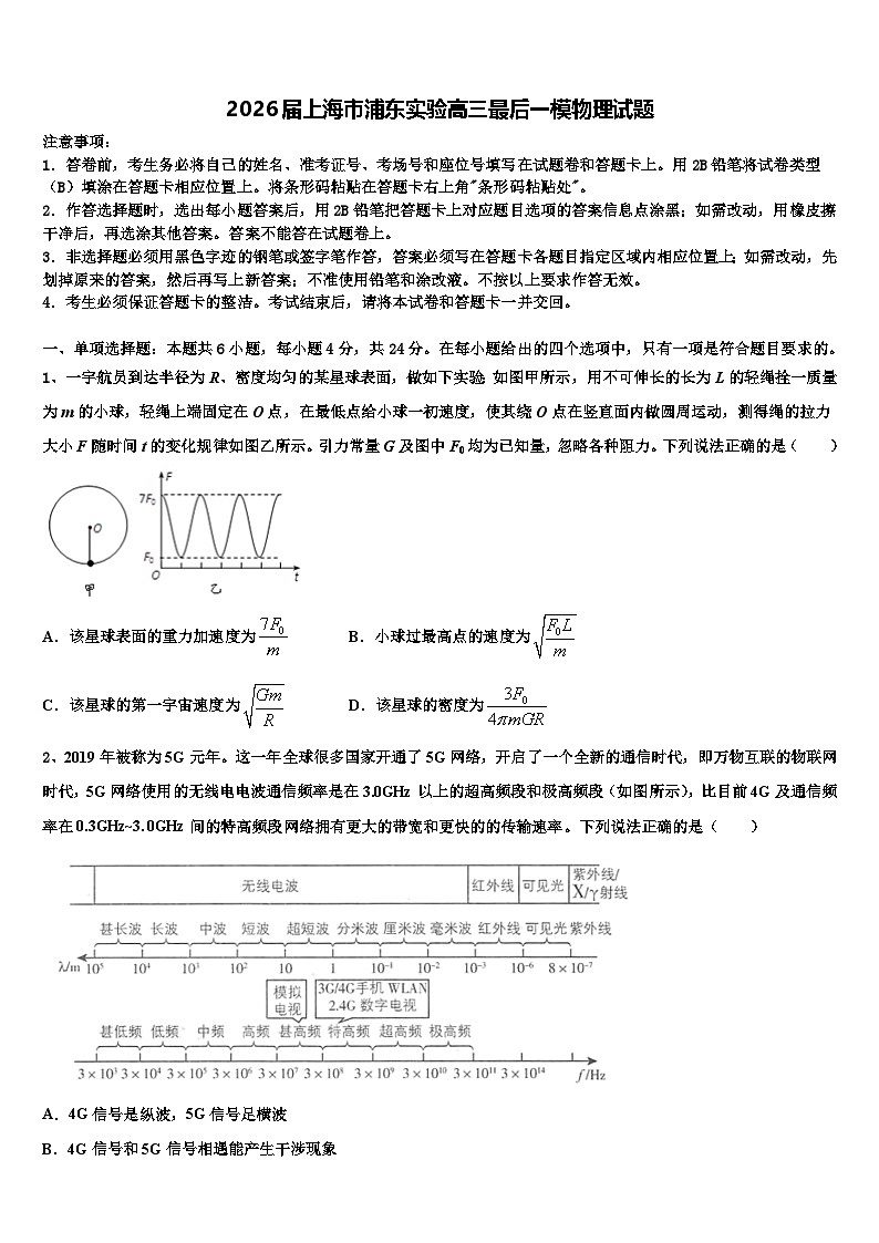 2026届上海市浦东实验高三最后一模物理试题含解析第1页