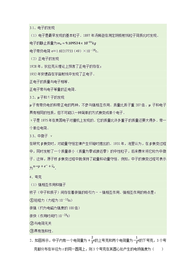 第5章第5节 粒子物理学发展概况  高中物理选择性必修三同步复习讲义（教科版2019）（原卷版）第3页