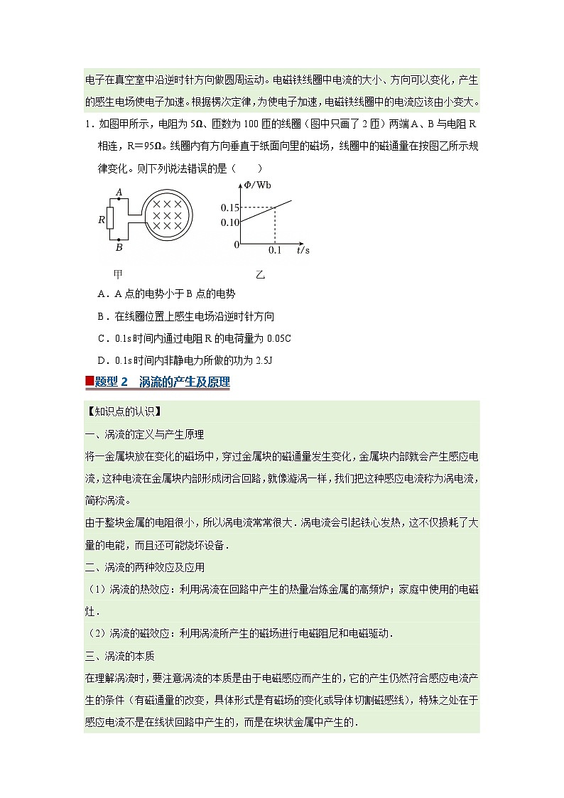 第二章第3节 涡流 电磁阻尼 电磁驱动 高中物理选择性必修二同步复习讲义（教科版2019）（原卷版）第2页