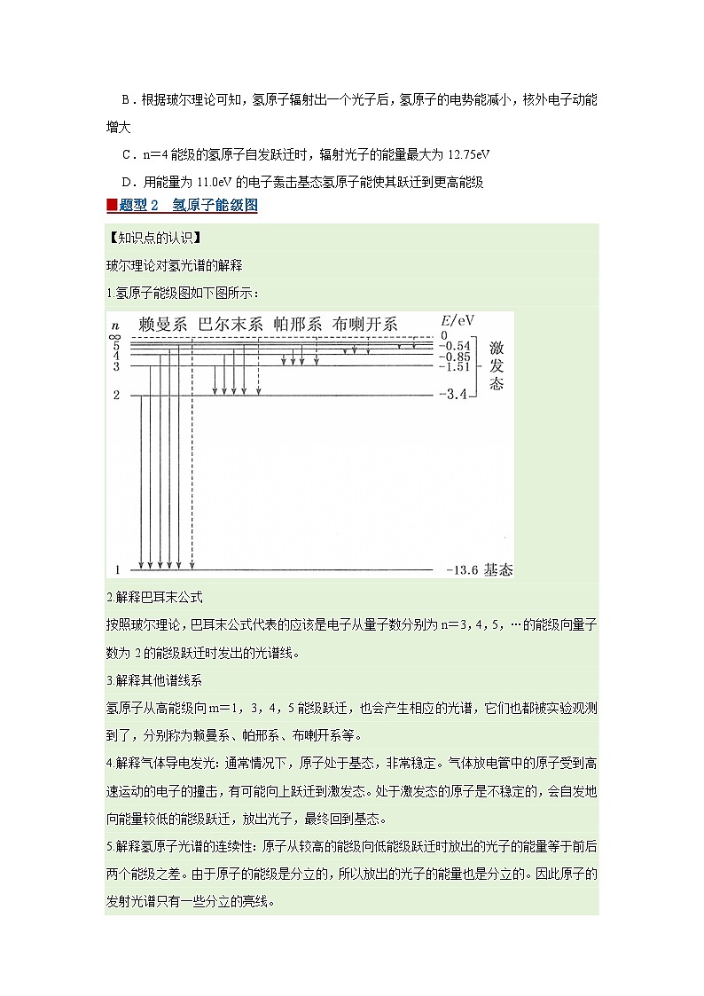 第4章 第4节 玻尔原子模型  高中物理选择性必修三同步复习讲义（鲁科版2019）（原卷版）第3页