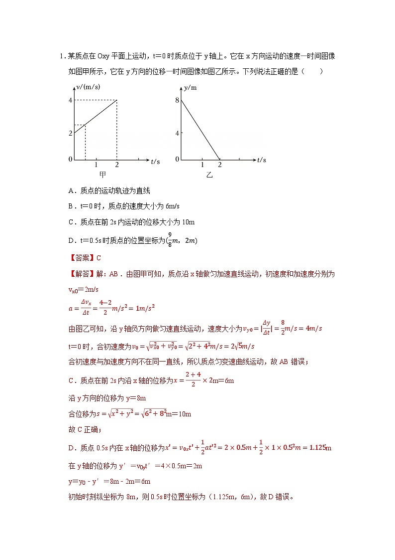 第一章 2.运动的合成与分解 高中物理必修二同步复习讲义（教科版2019）（解析版）第2页