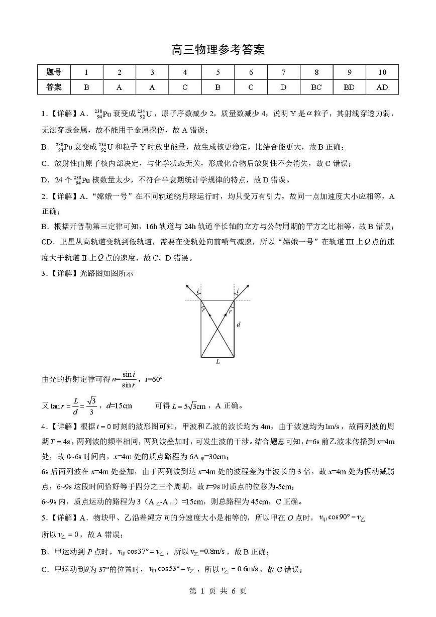 2026届湖北楚天协作体高三下学期二模物理答案第1页