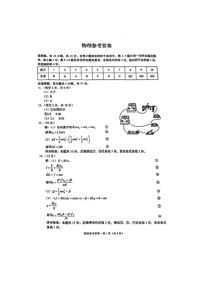 重庆市第一中学校2025届高三上学期12月月考物理答案第1页