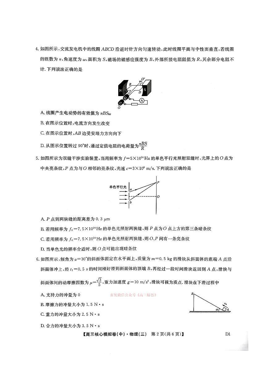 2026年九师联盟核心高考模拟卷中三物理试题及答案第2页