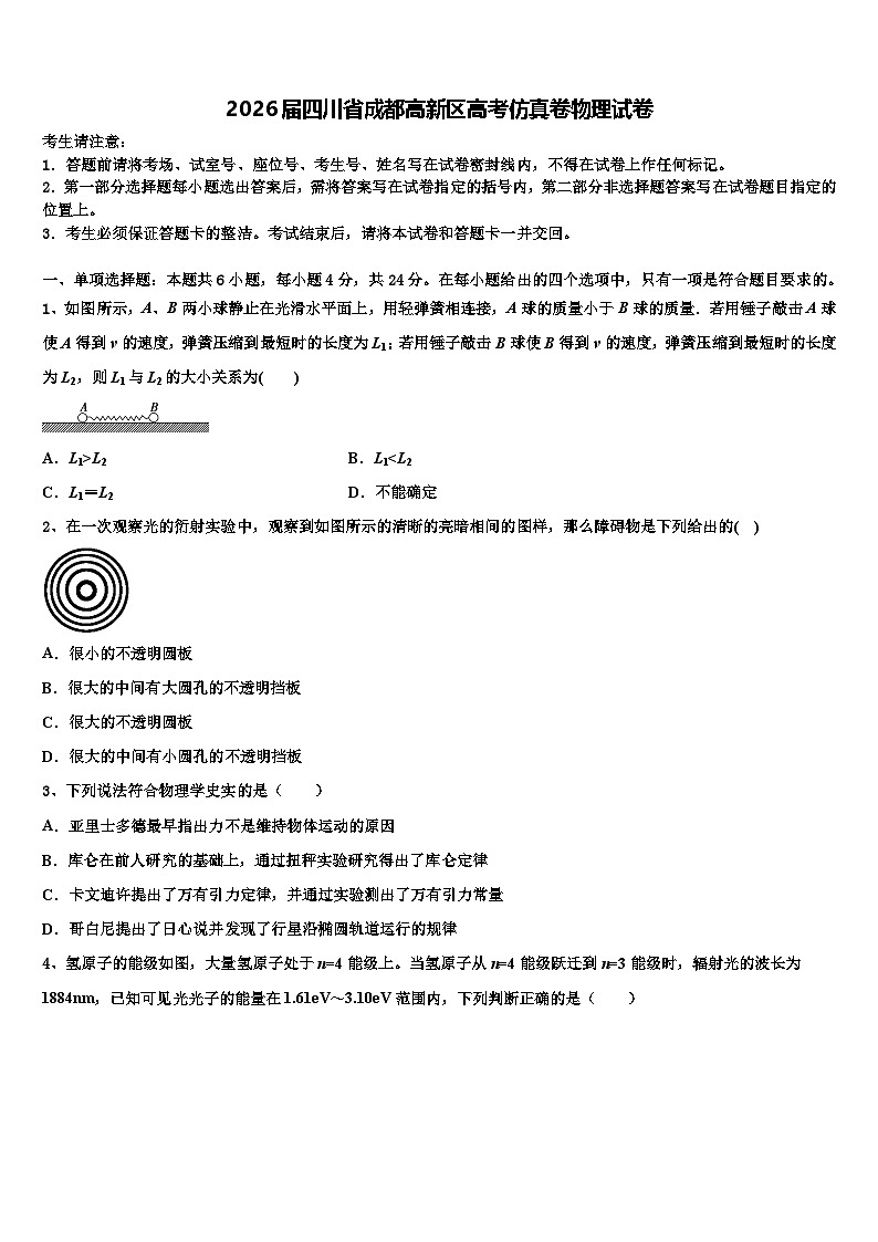 2026届四川省成都高新区高考仿真卷物理试卷含解析第1页