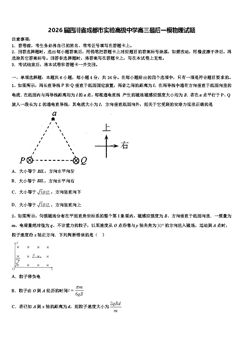 2026届四川省成都市实验高级中学高三最后一模物理试题含解析第1页