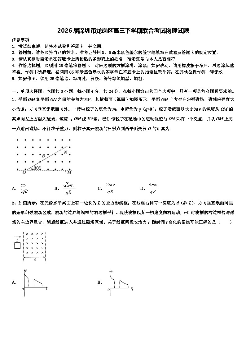 2026届深圳市龙岗区高三下学期联合考试物理试题含解析第1页