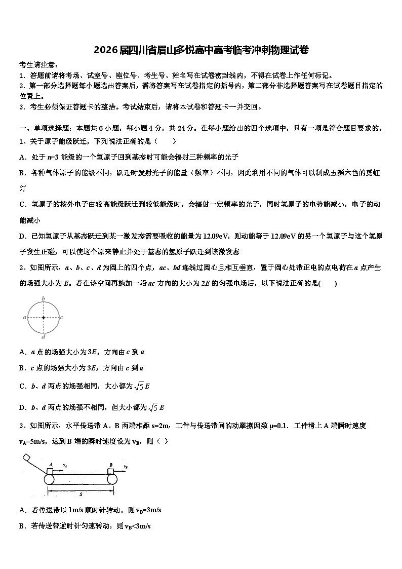 2026届四川省眉山多悦高中高考临考冲刺物理试卷含解析第1页
