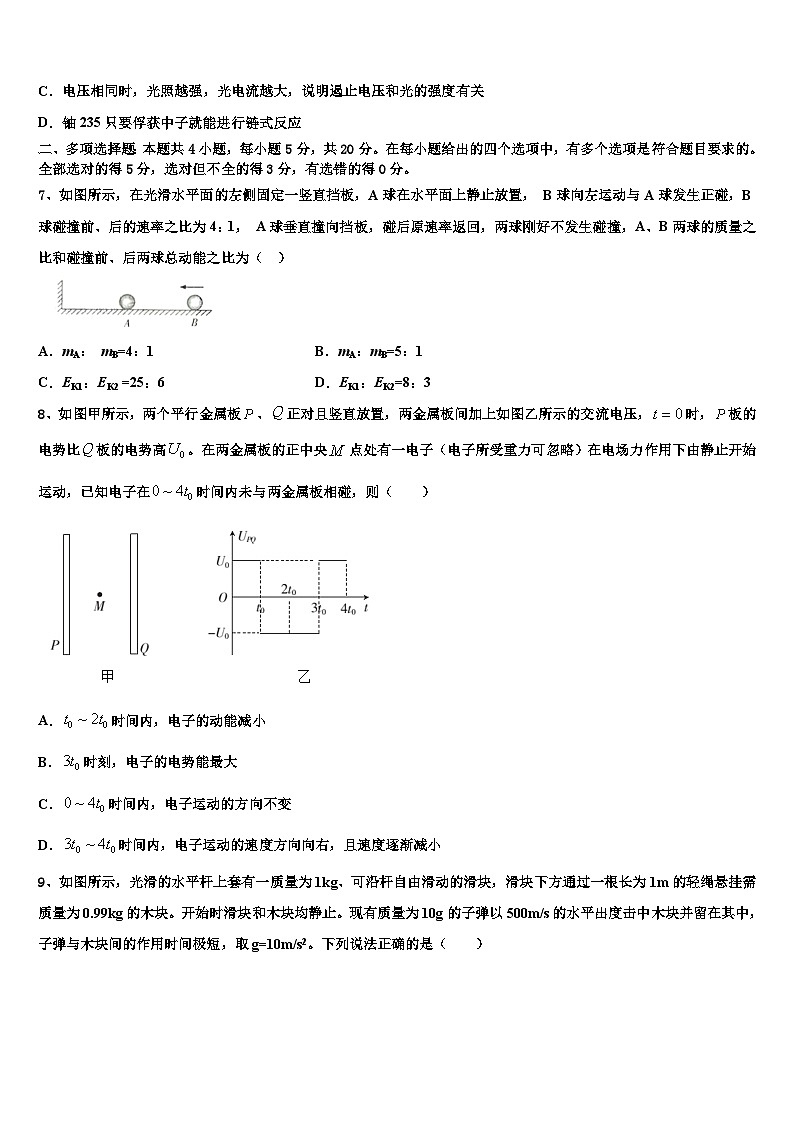 2026届四川省眉山一中办学共同体重点中学高考仿真模拟物理试卷含解析第3页
