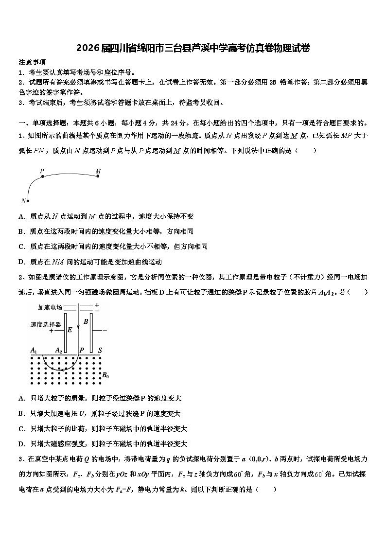 2026届四川省绵阳市三台县芦溪中学高考仿真卷物理试卷含解析第1页