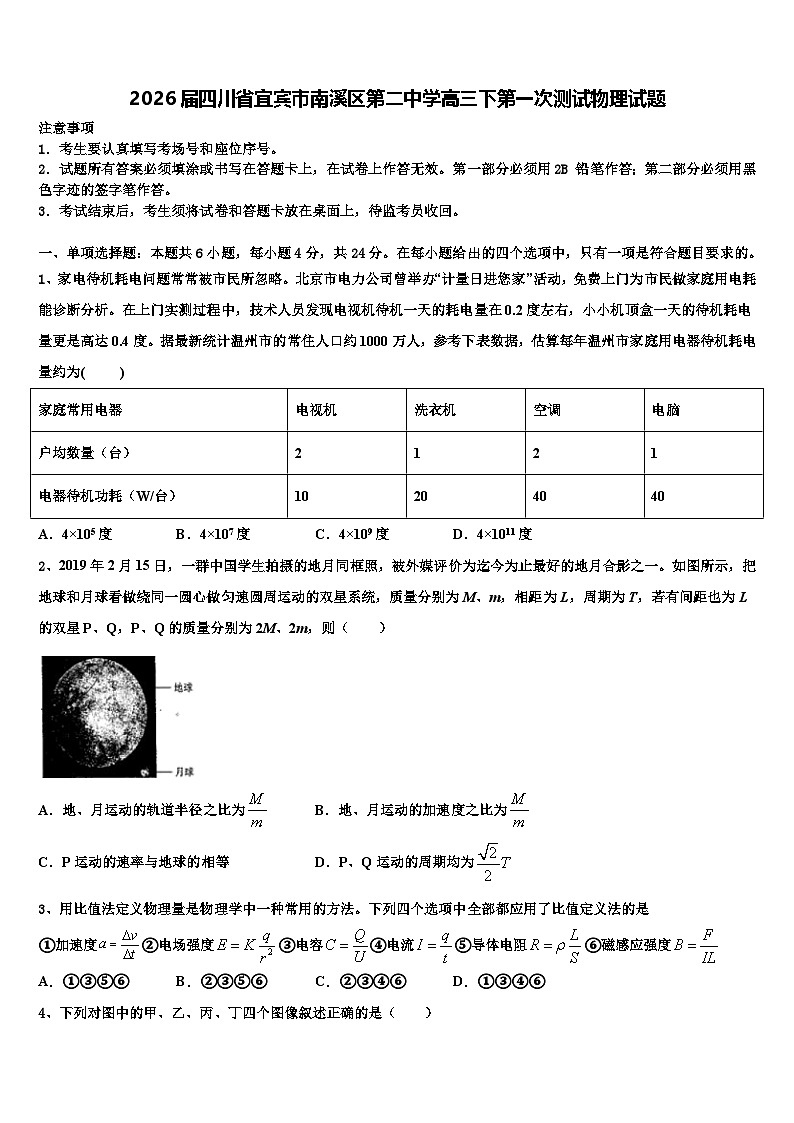2026届四川省宜宾市南溪区第二中学高三下第一次测试物理试题含解析第1页