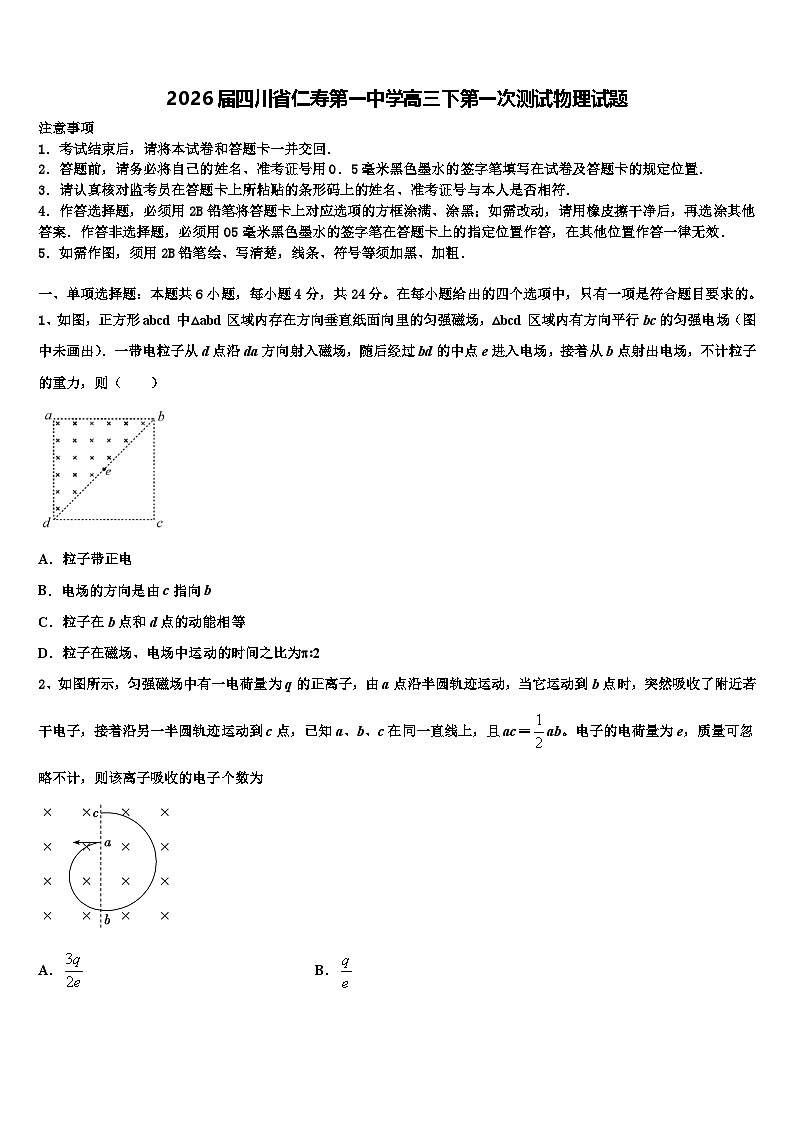2026届四川省仁寿第一中学高三下第一次测试物理试题含解析第1页