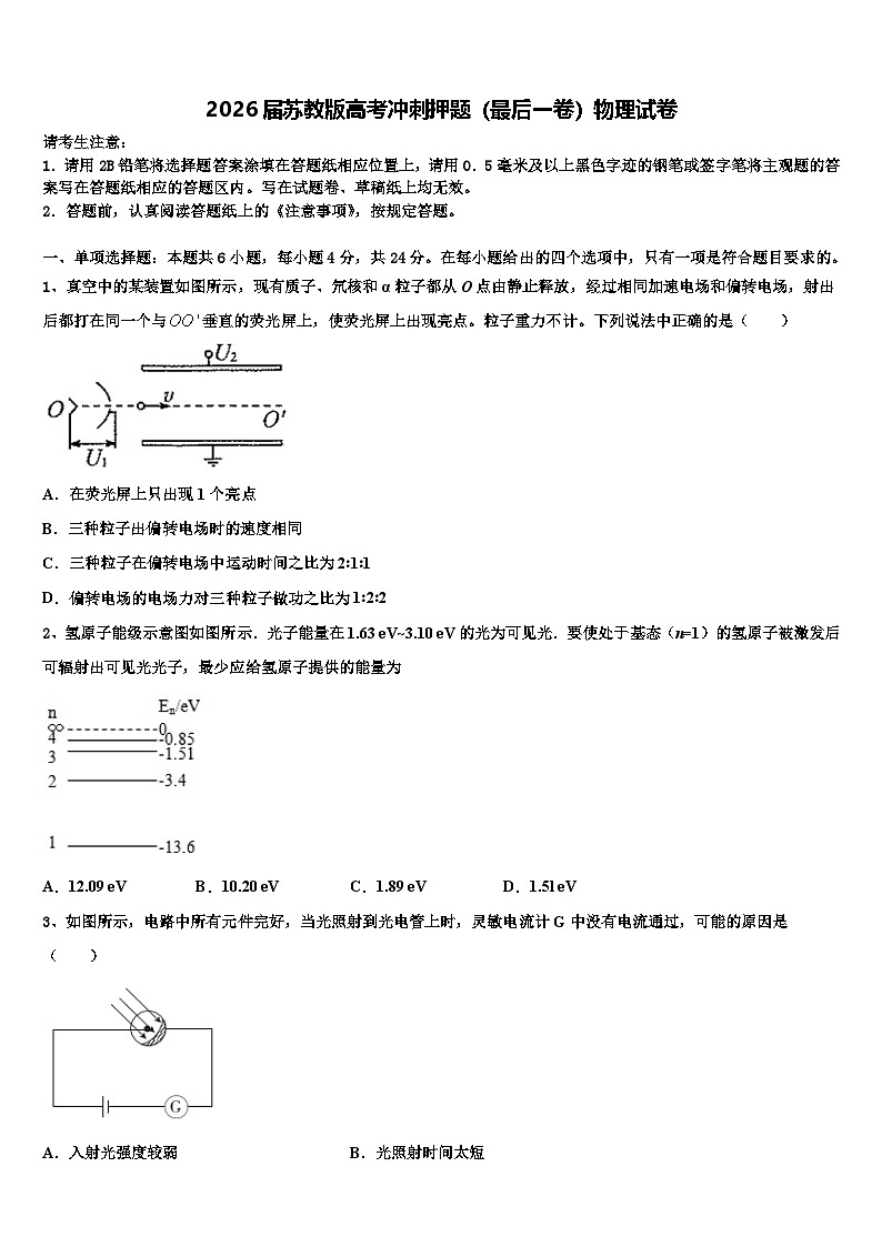 2026届苏教版高考冲刺押题（最后一卷）物理试卷含解析第1页