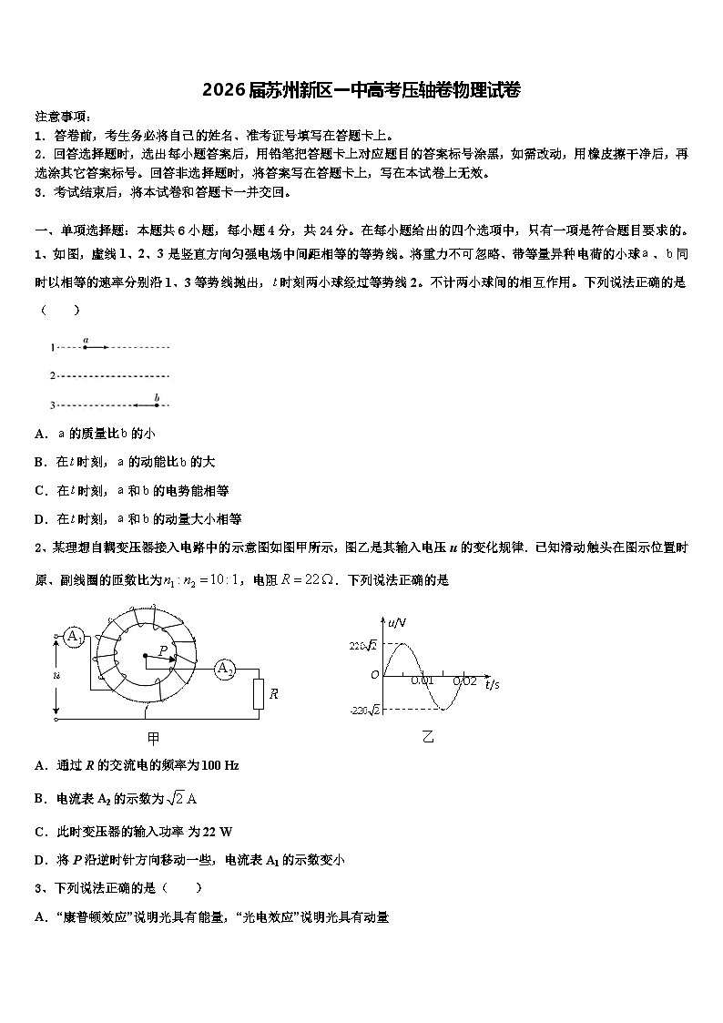2026届苏州新区一中高考压轴卷物理试卷含解析第1页
