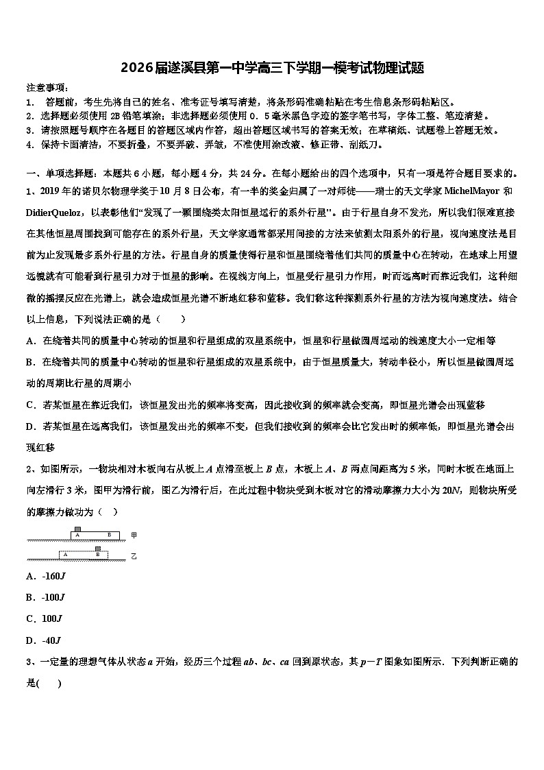 2026届遂溪县第一中学高三下学期一模考试物理试题含解析第1页
