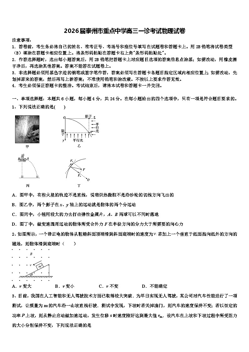 2026届泰州市重点中学高三一诊考试物理试卷含解析第1页