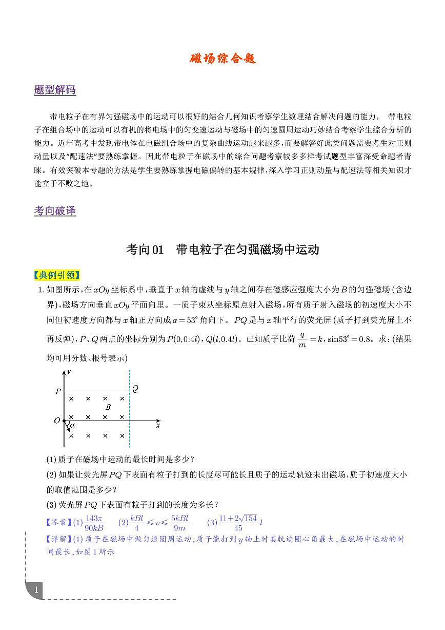 磁场综合题（3大题型）（题型专练）（解析版）第1页