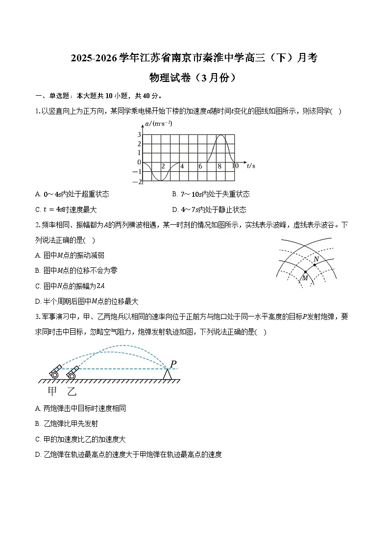 2025-2026学年江苏省南京市秦淮中学高三（下）月考物理试卷（3月份）（含答案）第1页
