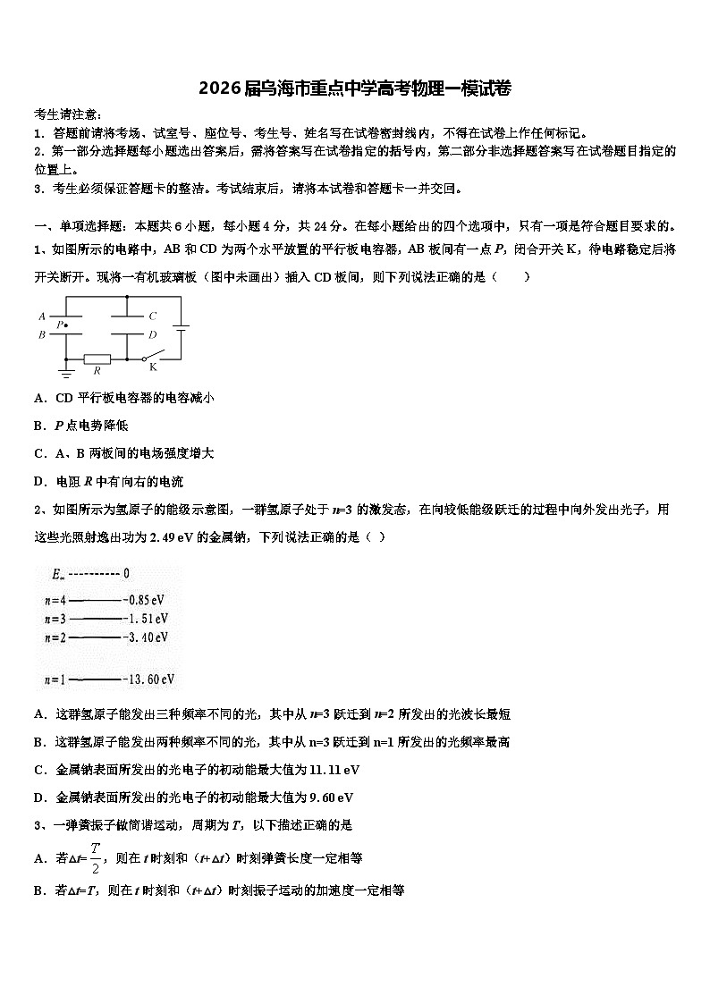2026届乌海市重点中学高考物理一模试卷含解析第1页