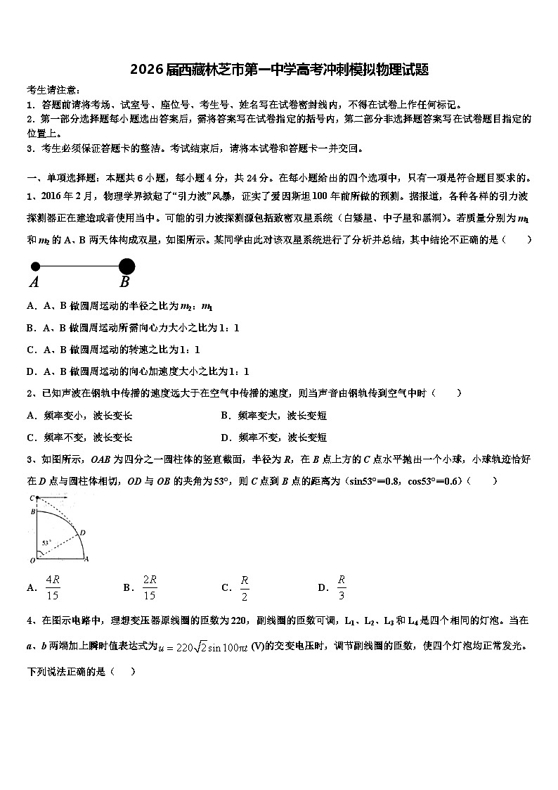 2026届西藏林芝市第一中学高考冲刺模拟物理试题含解析第1页