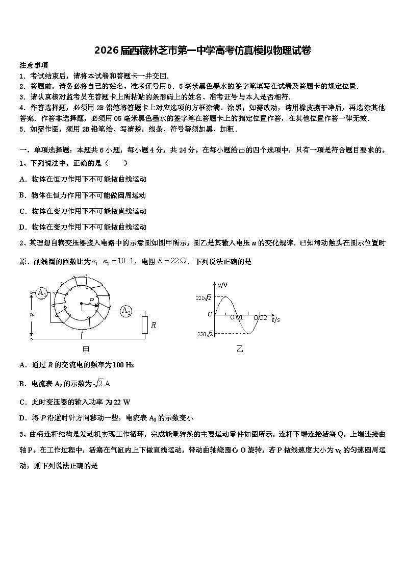 2026届西藏林芝市第一中学高考仿真模拟物理试卷含解析第1页