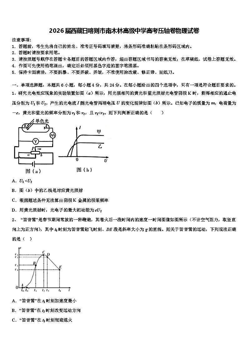2026届西藏日喀则市南木林高级中学高考压轴卷物理试卷含解析第1页