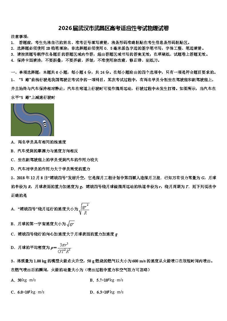 2026届武汉市武昌区高考适应性考试物理试卷含解析第1页