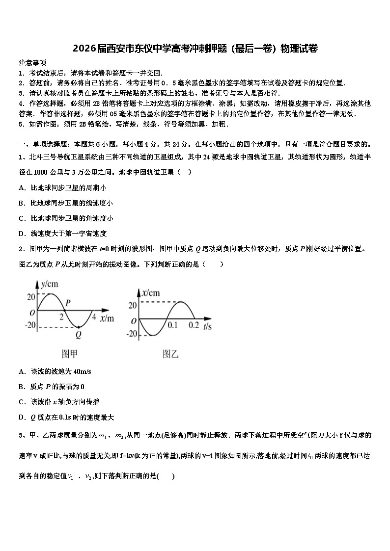 2026届西安市东仪中学高考冲刺押题（最后一卷）物理试卷含解析第1页