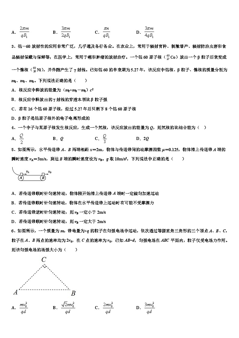 2026届西藏拉萨市那曲二中高考考前模拟物理试题含解析第2页