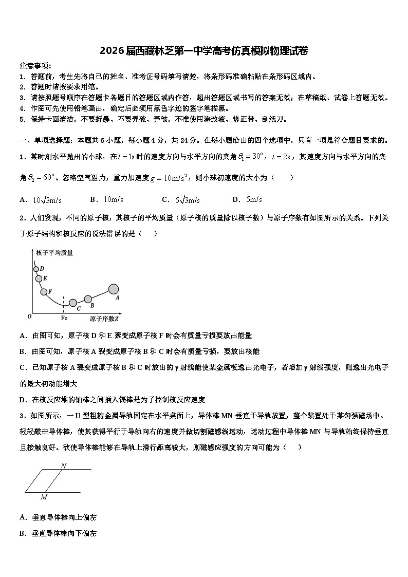 2026届西藏林芝第一中学高考仿真模拟物理试卷含解析第1页